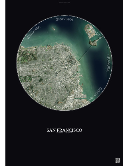 Affiche San Francisco – Poster vue satellite 6km Couleur | Gravura – Fond foncé