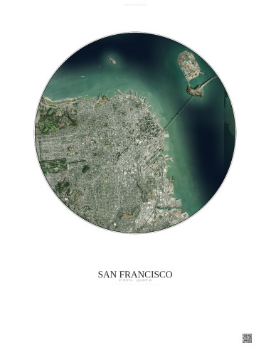 Affiche San Francisco – Poster vue satellite 6km Couleur | Gravura – Fond clair