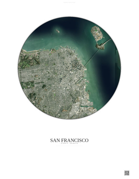 Affiche San Francisco – Poster vue satellite 6km Couleur | Gravura – Fond clair