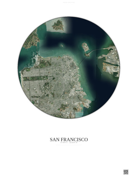 San Francisco Satellite View Poster 10km Color | Gravura – Light background