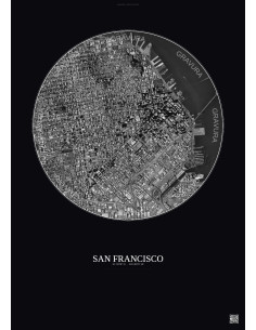 San Francisco Satellite View Poster 2.5km B&W | Gravura – Dark background