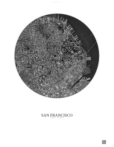 Affiche San Francisco – Poster vue satellite 2.5km N&B | Gravura – Fond clair