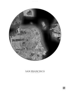 Affiche San Francisco – Poster vue satellite 10km N&B | Gravura – Fond clair