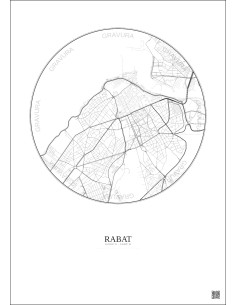 Affiche Rabat – Poster carte de ville 2.5km | Gravura – Fond clair 2