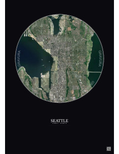 Affiche Seattle – Poster vue satellite 5km Couleur | Gravura – Fond foncé