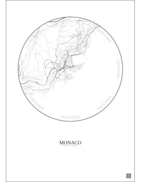 Monaco City Map Poster 2.5km | Gravura – Light background