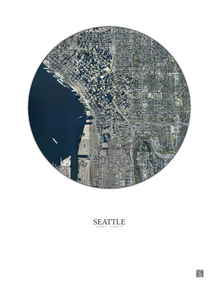 Affiche Seattle – Poster vue satellite 2.5km Couleur | Gravura – Fond clair