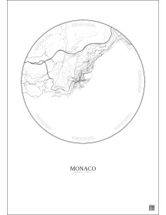 Affiche Monaco – Poster carte de ville 5km | Gravura – Fond clair 2