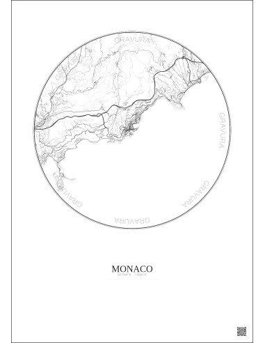 Monaco City Map Poster 10km | Gravura – Light background