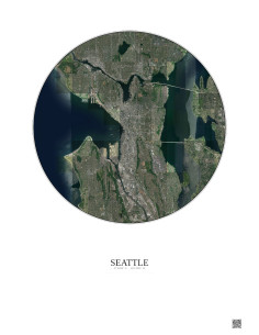 Seattle Satellite View Poster 10km Color | Gravura – Light background