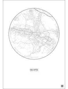 Affiche Skopje – Poster carte de ville 6km | Gravura – Fond clair 2