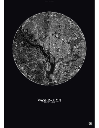 Washington Satellite View Poster 10km B&W | Gravura – Dark background