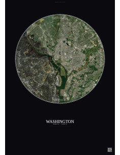 Affiche Washington – Poster vue satellite 10km Couleur | Gravura – Fond foncé