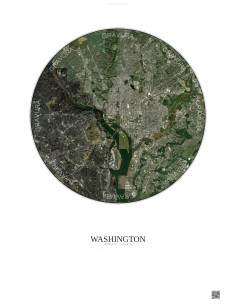 Affiche Washington – Poster vue satellite 10km Couleur | Gravura – Fond clair