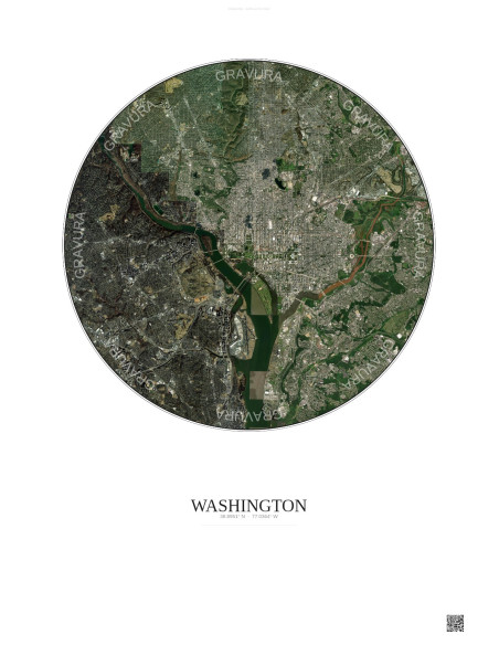 Affiche Washington – Poster vue satellite 10km Couleur | Gravura – Fond clair