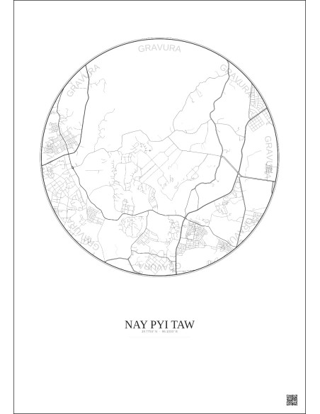 Affiche Nay Pyi Taw – Poster carte de ville 6km | Gravura – Fond clair