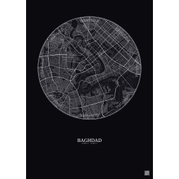 Affiche Baghdad – Poster carte de ville 10km | Gravura – Fond foncé