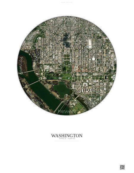 Affiche Washington – Poster vue satellite 2.5km Couleur | Gravura – Fond clair