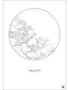 Affiche Valletta – Poster carte de ville 6km | Gravura – Fond clair 2