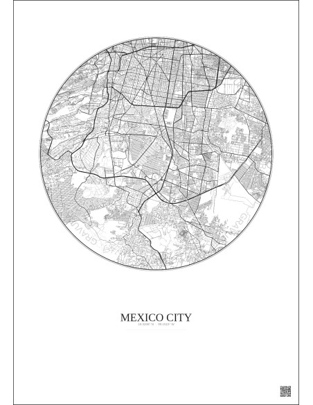 Mexico City City Map Poster 10km | Gravura – Light background