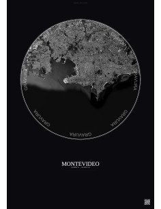 Affiche Montevideo – Poster vue satellite 10km N&B | Gravura – Fond foncé