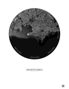 Affiche Montevideo – Poster vue satellite 10km N&B | Gravura – Fond clair
