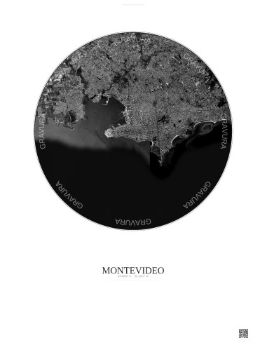 Montevideo Satellite View Poster 10km B&W | Gravura – Light background