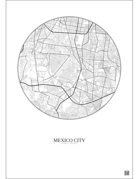 Mexico City City Map Poster 6km | Gravura – Light background