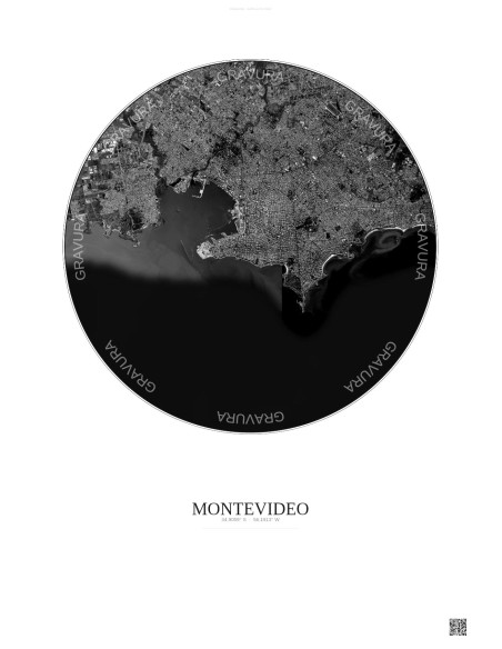 Montevideo Satellite View Poster 10km B&W | Gravura – Light background