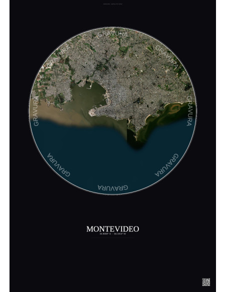 Affiche Montevideo – Poster vue satellite 10km Couleur | Gravura – Fond foncé
