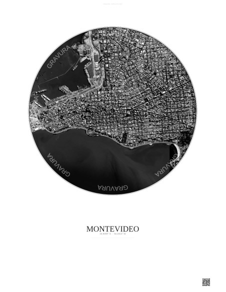 Montevideo Satellite View Poster 2.5km B&W | Gravura – Light background