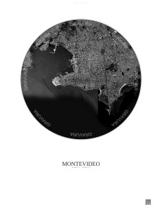 Affiche Montevideo – Poster vue satellite 6km N&B | Gravura – Fond clair