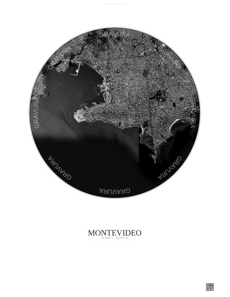 Montevideo Satellite View Poster 6km B&W | Gravura – Light background