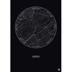Affiche Athens – Poster carte de ville 2.5km | Gravura – Fond foncé