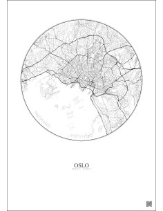 Affiche Oslo – Poster carte de ville 6km | Gravura – Fond clair 2