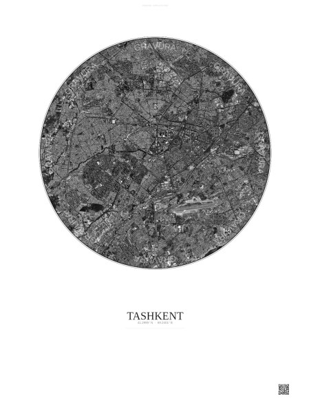 Tashkent Satellite View Poster 10km B&W | Gravura – Light background