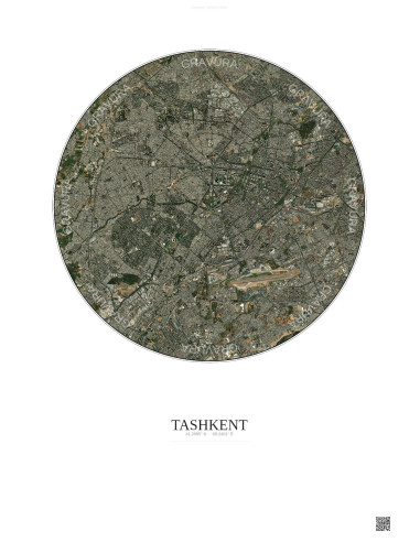 Tashkent Satellite View Poster 10km Color | Gravura – Light background
