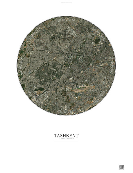 Tashkent Satellite View Poster 10km Color | Gravura – Light background