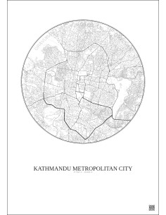 Affiche Kathmandu Metropolitan City – Poster carte de ville 6km | Gravura – Fond clair 2