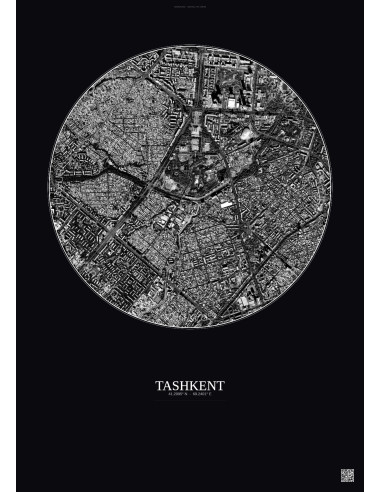 Tashkent Satellite View Poster 2.5km B&W | Gravura – Dark background
