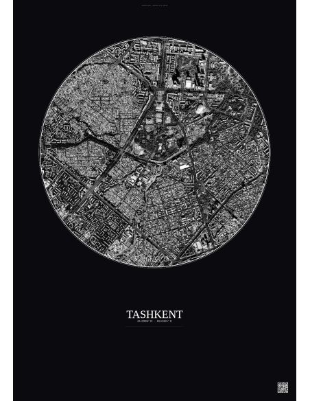 Tashkent Satellite View Poster 2.5km B&W | Gravura – Dark background