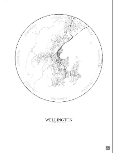 Affiche Wellington – Poster carte de ville 10km | Gravura – Fond clair