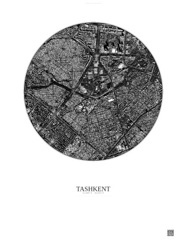 Affiche Tashkent – Poster vue satellite 2.5km N&B | Gravura – Fond clair