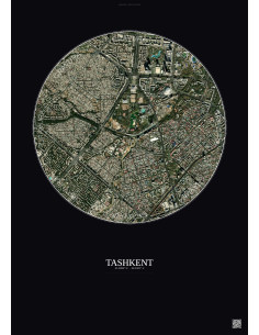 Affiche Tashkent – Poster vue satellite 2.5km Couleur | Gravura – Fond foncé
