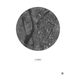 Affiche Cairo – Poster vue satellite 2.5km N&B | Gravura – Fond clair