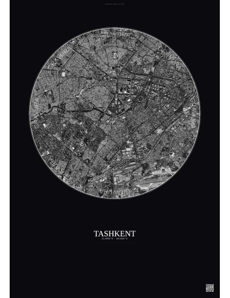 Tashkent Satellite View Poster 6km B&W | Gravura – Dark background