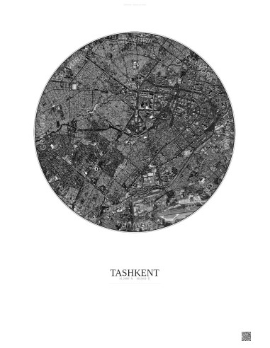 Affiche Tashkent – Poster vue satellite 6km N&B | Gravura – Fond clair