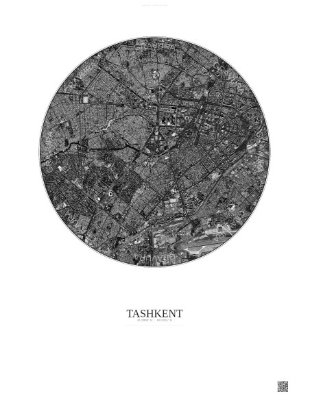 Affiche Tashkent – Poster vue satellite 6km N&B | Gravura – Fond clair