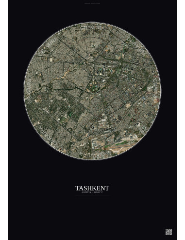 Tashkent Satellite View Poster 6km Color | Gravura – Dark background
