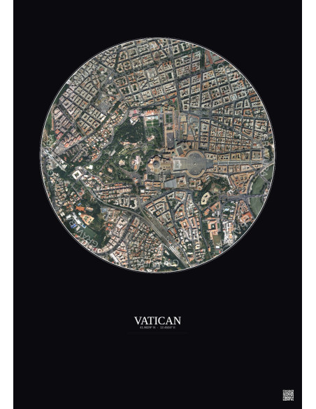 Affiche Vatican – Poster vue satellite 1km Couleur | Gravura – Fond foncé